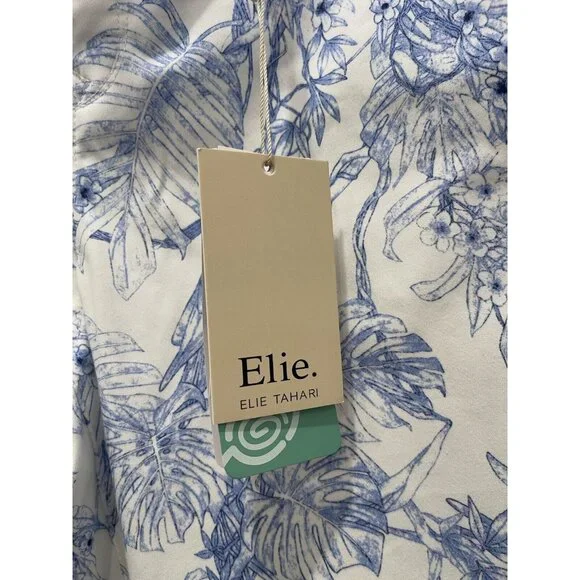 ELIE TAHARI Skinny Ankle Womens Pants White Blue Tropical Floral Bird Havana 10 - Picture 6 of 11